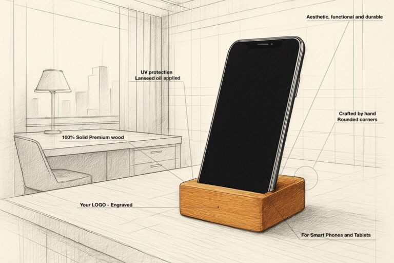 primer stojala iz lesa za pokončno postavitev telefona cetore 1888