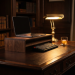 laptop dark wood luxury riser Cetore 1888
